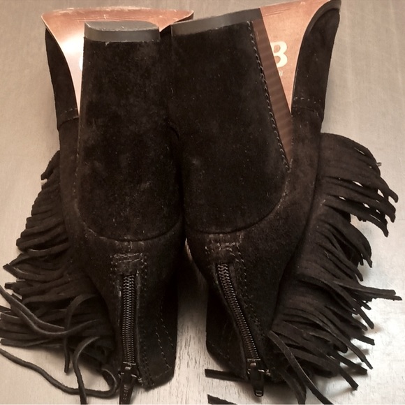 Gianni Bini black suede fringe, peep, toe ankle bootie open toed - Picture 6 of 9